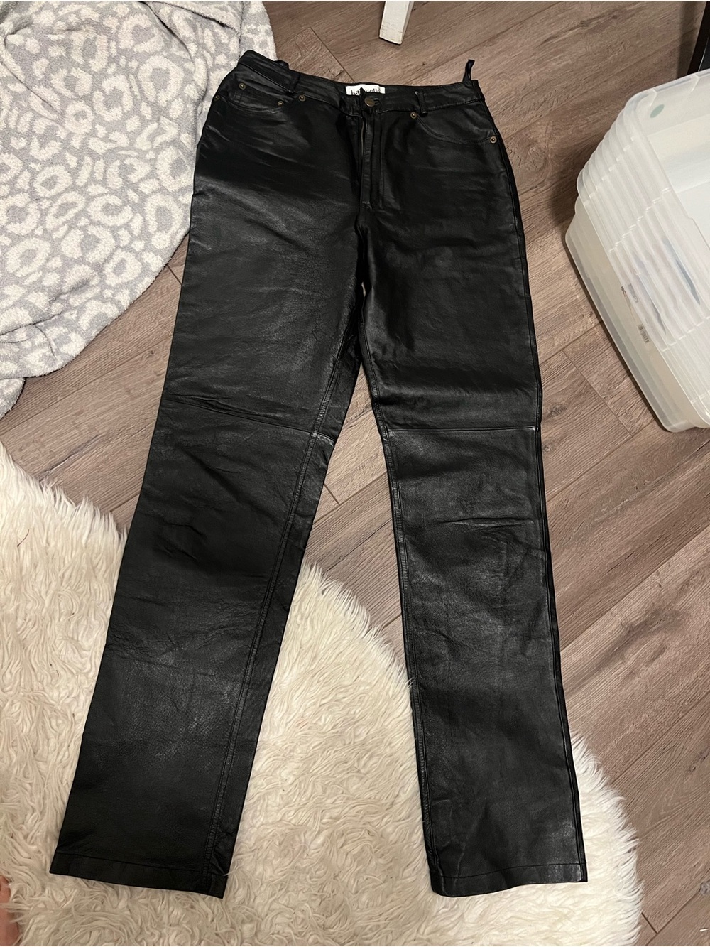 Bagatelle Black Leather Straight-Leg Pants